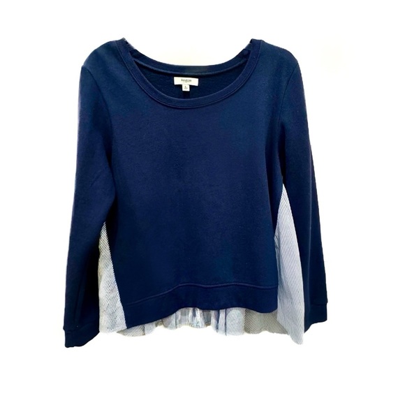 Kensie navy pinstripe crew neck faux layered sweatshirt - Picture 2 of 6